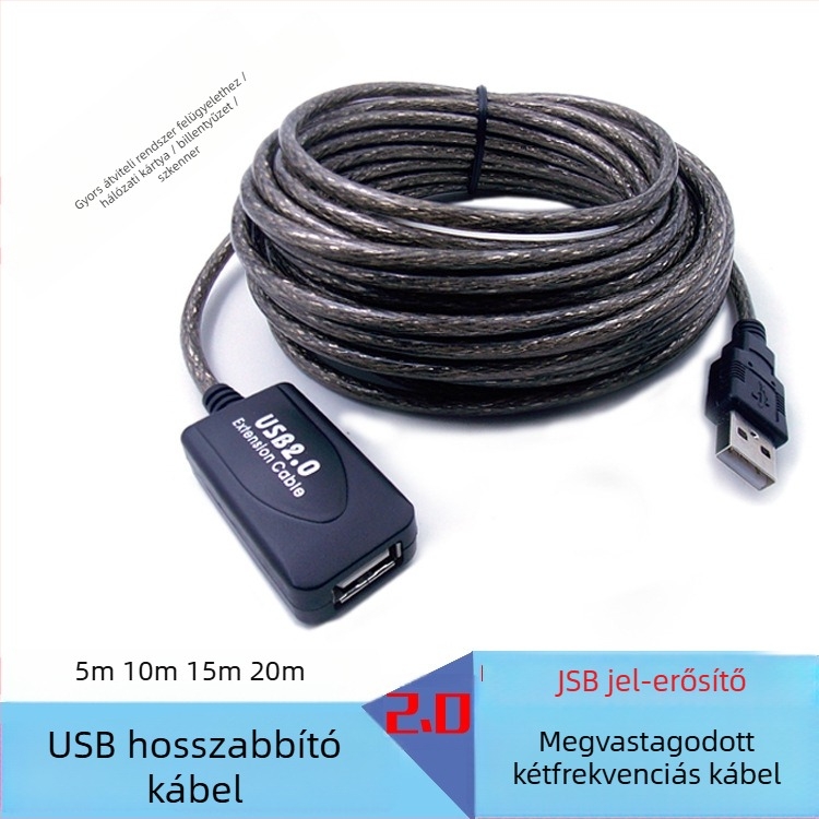 PC-hez USB hosszabbító kábel, réz vezető, öntött kivitel, USB interfész, adapterkábel