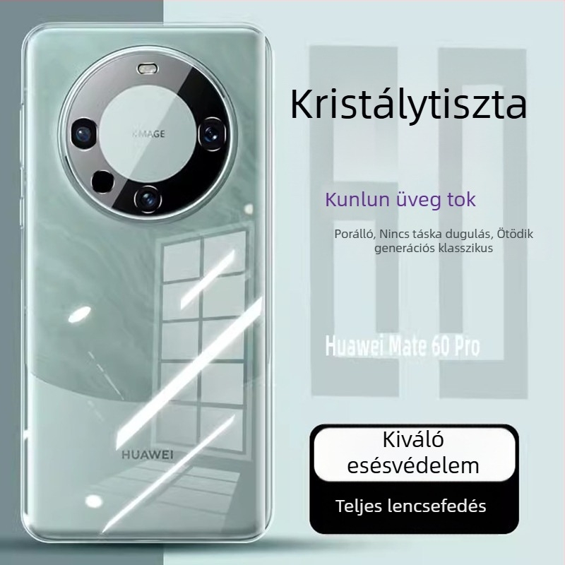 Huawei Mate70 Pro átlátszó üveg tok teljes lefedettséggel, pontos lencse kivágásokkal, lágy élekkel, ütésálló védőtok