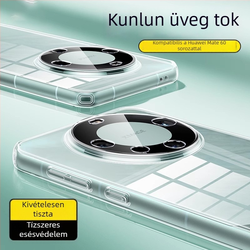Huawei Mate70 Pro átlátszó üveg tok teljes lefedettséggel, pontos lencse kivágásokkal, lágy élekkel, ütésálló védőtok