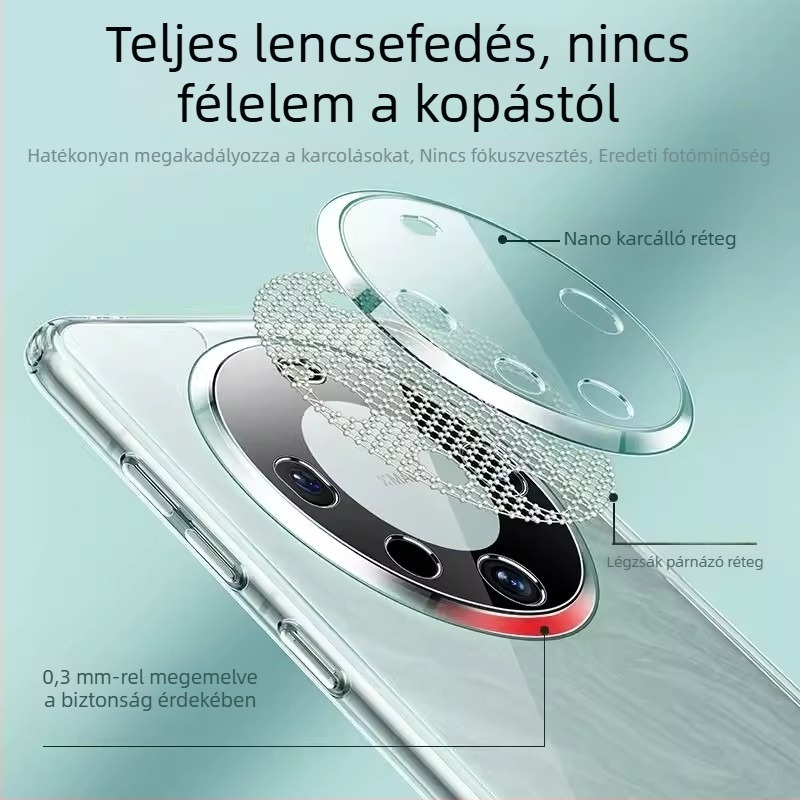 Huawei Mate70 Pro átlátszó üveg tok teljes lefedettséggel, pontos lencse kivágásokkal, lágy élekkel, ütésálló védőtok