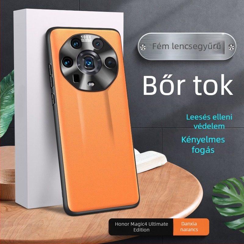 Honor Magic4 Ultimate Edition-höz készült tok, fém objektívgyűrűvel és natúr bőrből készült védőborítással