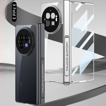Vivo X Fold3 Pro átlátszó elektroplatinált kemény tok – hajlítható kijelző védőtok, minimalist stílus, prémium