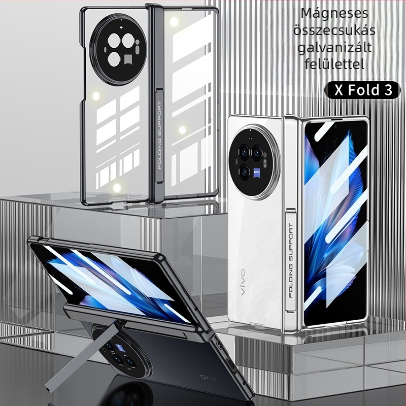 Vivo X Fold3 Pro átlátszó elektroplatinált kemény tok – hajlítható kijelző védőtok, minimalist stílus, prémium