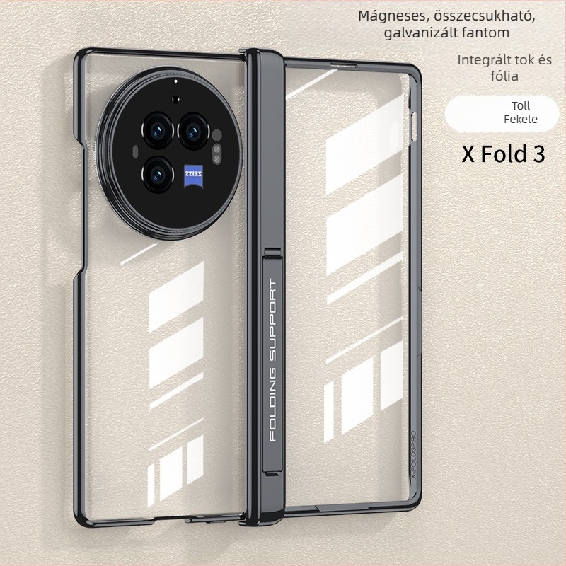 Vivo X Fold3 Pro átlátszó elektroplatinált kemény tok – hajlítható kijelző védőtok, minimalist stílus, prémium