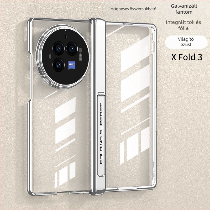 Vivo X Fold3 Pro átlátszó elektroplatinált kemény tok – hajlítható kijelző védőtok, minimalist stílus, prémium