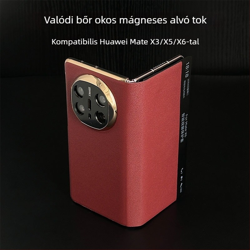 Huawei MateX6 védőtok teljes kamera védelemmel, valódi bőr, elektroplatált felület, ütésálló és leesés elleni védelem, hőelvezetés