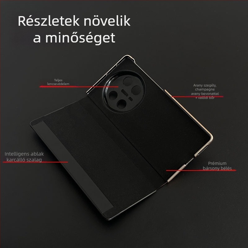 Huawei MateX6 védőtok teljes kamera védelemmel, valódi bőr, elektroplatált felület, ütésálló és leesés elleni védelem, hőelvezetés