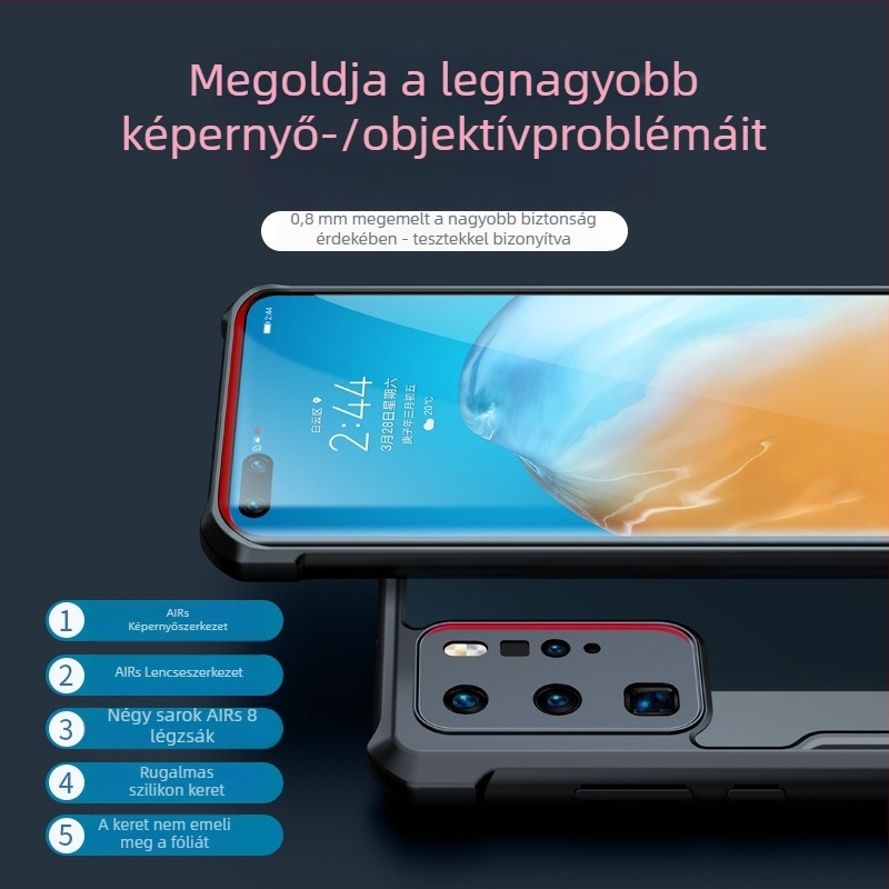 Huawei P40 Pro tok, amely teljes körű lencsevédelmet nyújt, TPU+PC anyagból, kopásálló és ütésálló, fekete, Xundd
