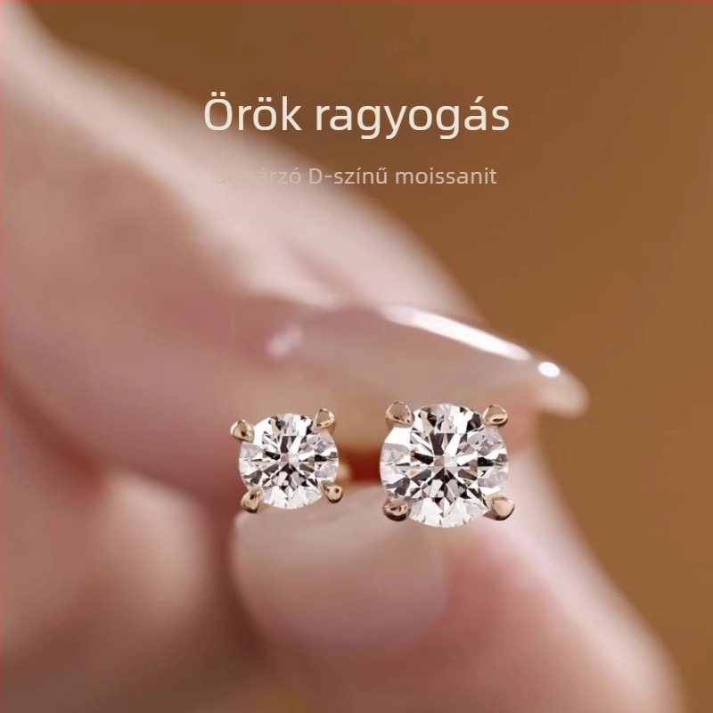 Női S925 Sterling ezüst Moissanit fülbevaló, csavaros záródás, kiváló fényű, modern dizájn