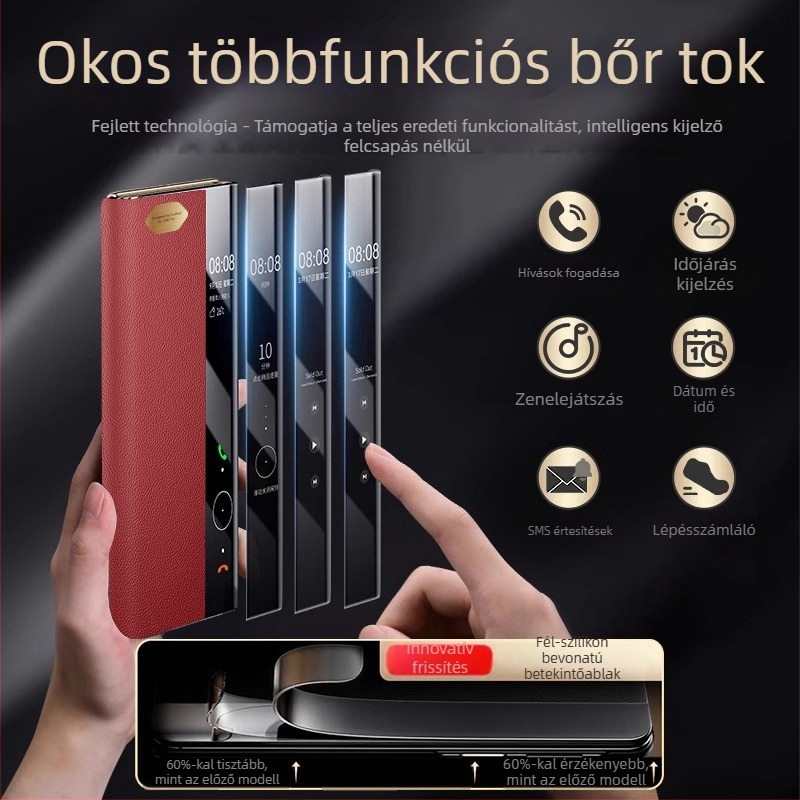 Huawei Mate XT bőrtok okos ablakkal, teljes körű védelem, XT hajlított kijelző, ütés- és karcolásálló, védőtok X