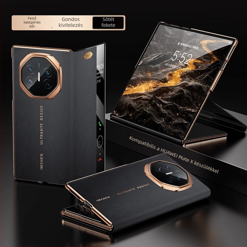 Huawei Mate XT bőrtok okos ablakkal, teljes körű védelem, XT hajlított kijelző, ütés- és karcolásálló, védőtok X