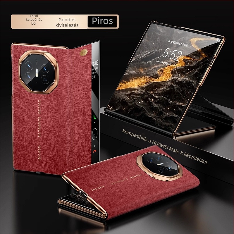 Huawei Mate XT bőrtok okos ablakkal, teljes körű védelem, XT hajlított kijelző, ütés- és karcolásálló, védőtok X