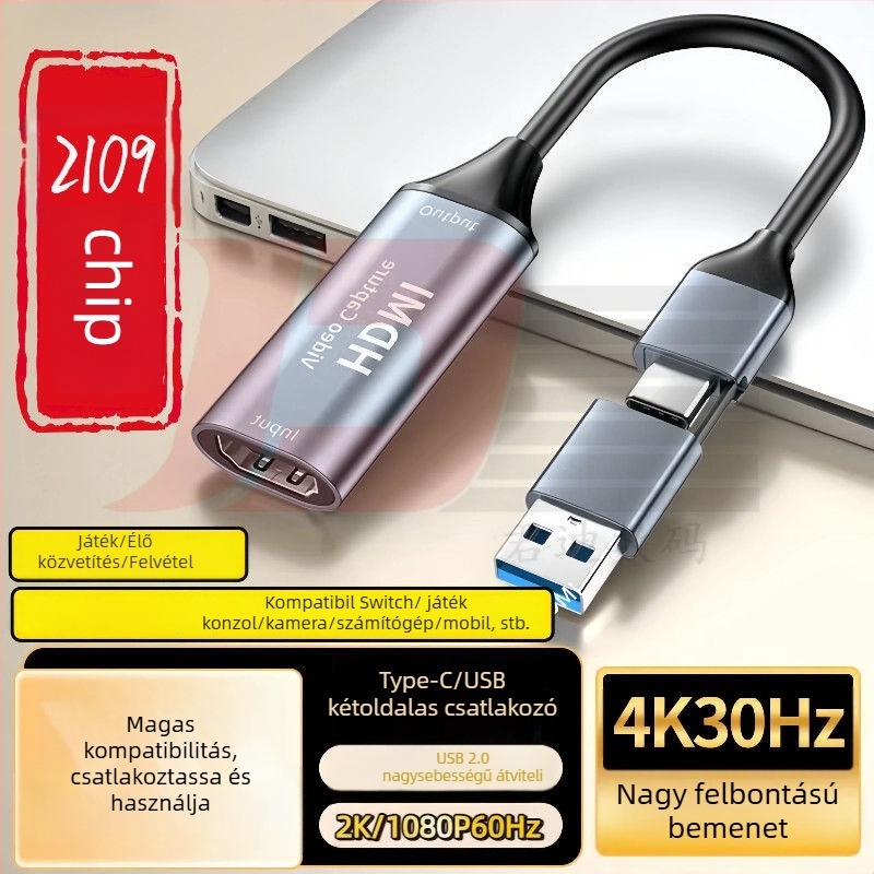 HDMI–ről Type-C–re videó felvevő kártya, USB 3.0, 4K, PC-hez, mobilhoz és tablethez