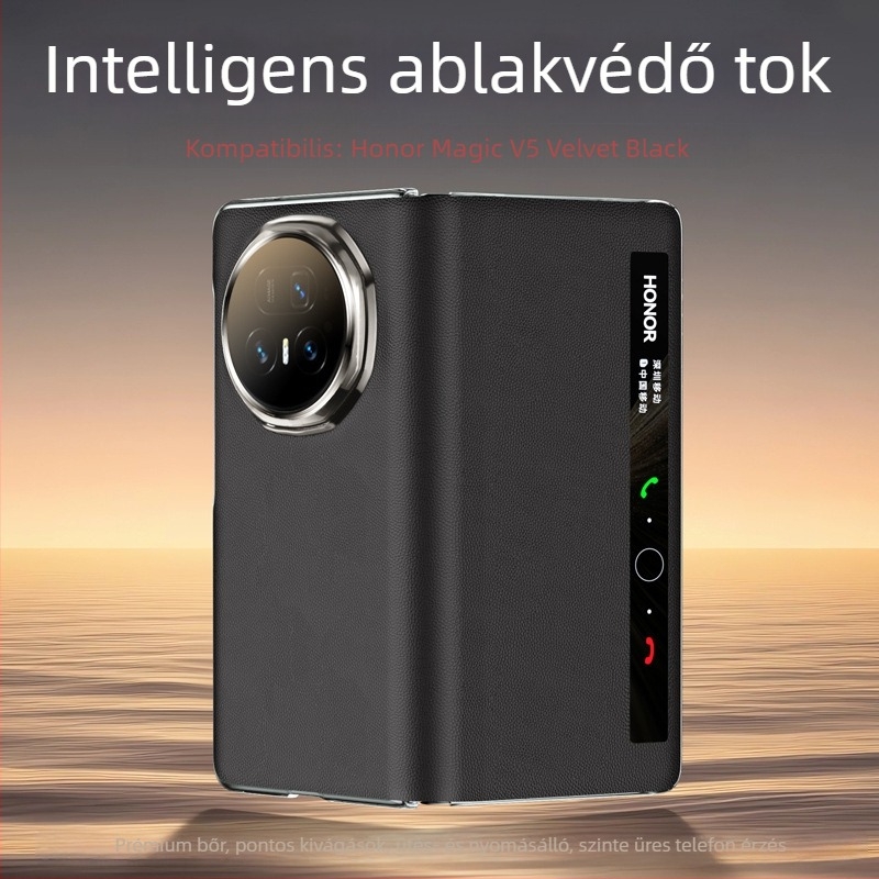 HONOR MagicV5 Flip-Top valódi bőrtok – ütésálló és mágneses zár