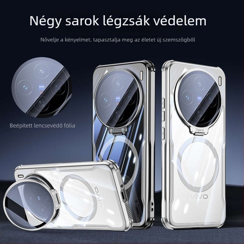 Vivo X200 Ultra átlátszó, elektroplatírozott mágneses telefontok X200S lencsetartóval – esésvédelmi védőburkolat