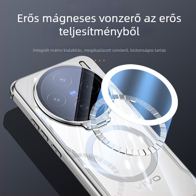 Vivo X200 Ultra átlátszó, elektroplatírozott mágneses telefontok X200S lencsetartóval – esésvédelmi védőburkolat