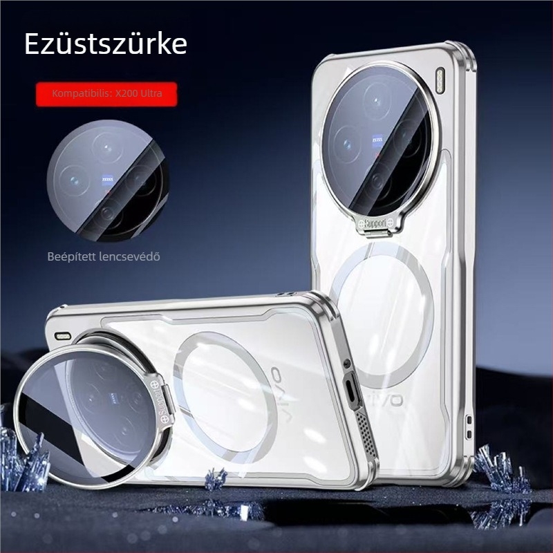 Vivo X200 Ultra átlátszó, elektroplatírozott mágneses telefontok X200S lencsetartóval – esésvédelmi védőburkolat