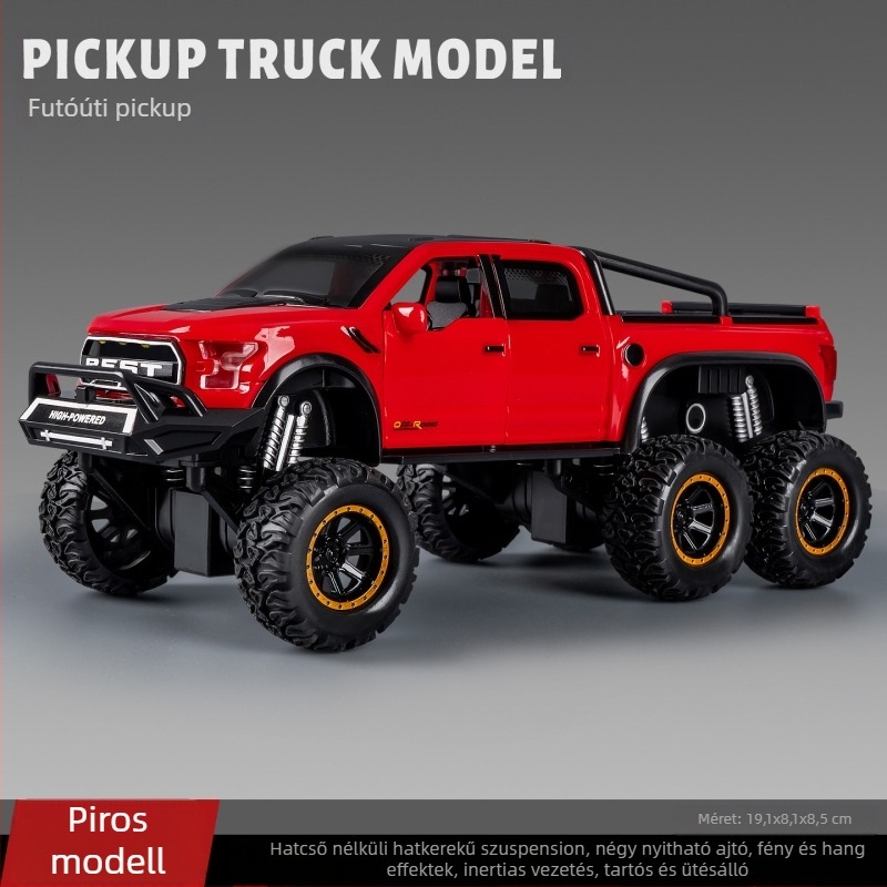 Off-road játékautó gyerekeknek, 1:12 méretarányban, műanyagból, hatkerekű, inerciás hajtás, hang- és fényhatások