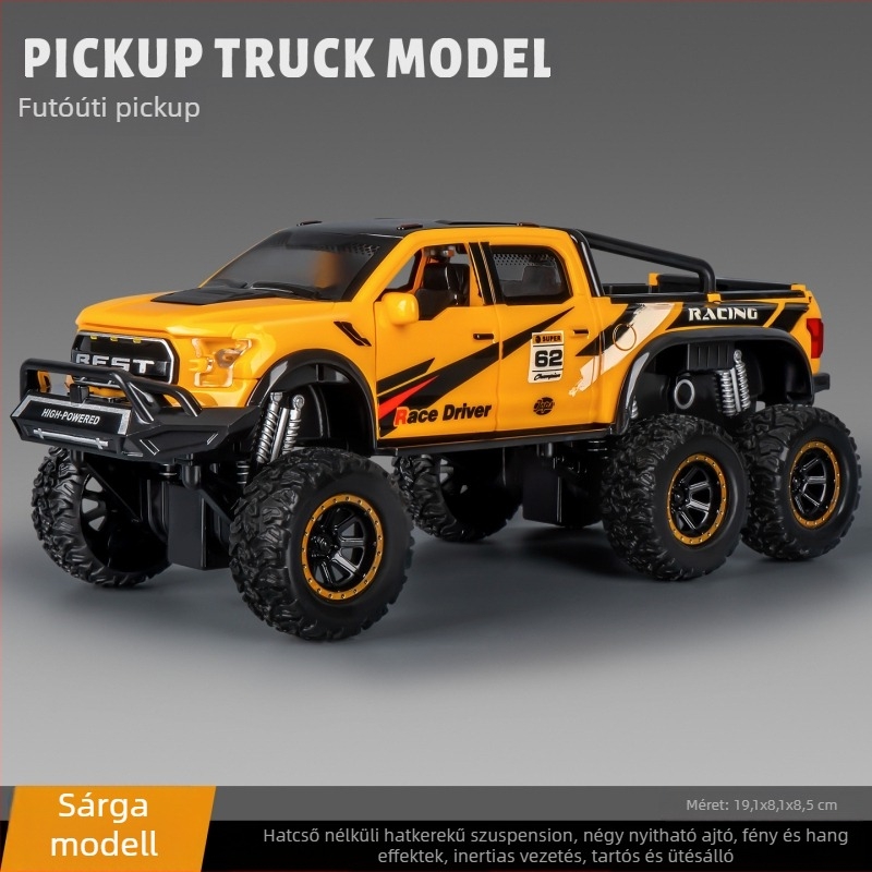 Off-road játékautó gyerekeknek, 1:12 méretarányban, műanyagból, hatkerekű, inerciás hajtás, hang- és fényhatások