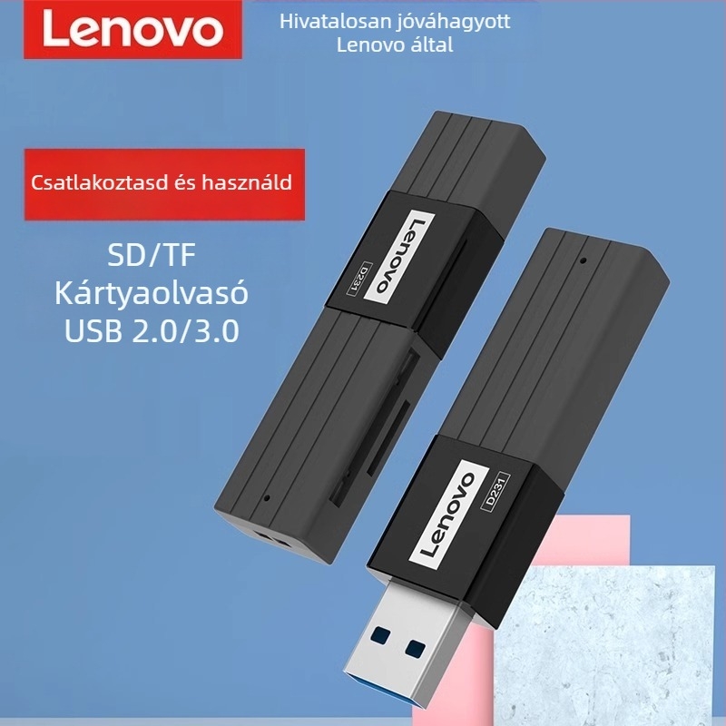 Lenovo USB 2.0/3.0 Kártyaolvasó – SD/TF támogatás, külső telepítés, Modellek: D221/D231/D204