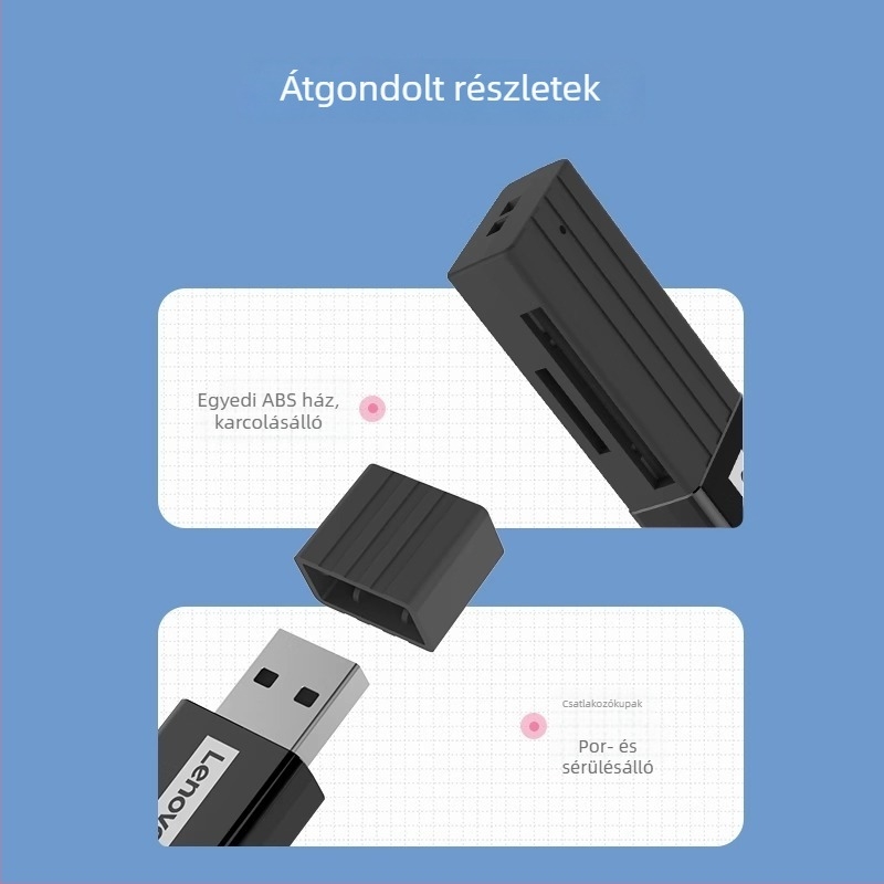Lenovo USB 2.0/3.0 Kártyaolvasó – SD/TF támogatás, külső telepítés, Modellek: D221/D231/D204