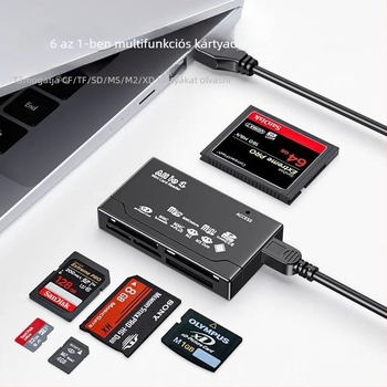 HT-02A USB 2.0 hat egyben memóriakártyaolvasó CF/SD/SDHC/MMC Plus/TF/MicroSD-hoz (külső)