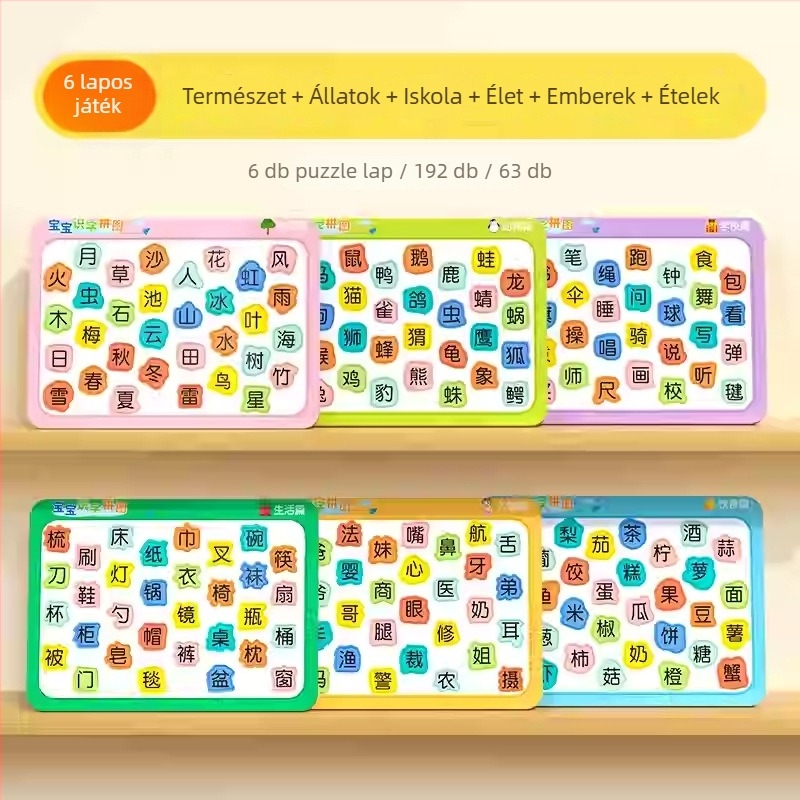 Gyerekeknek szóló betűtanuló sík puzzle — anyag: papír; 4–6 éveseknek; csomagolás: színes doboz; kategória: összeszerelési diagramok és táblák