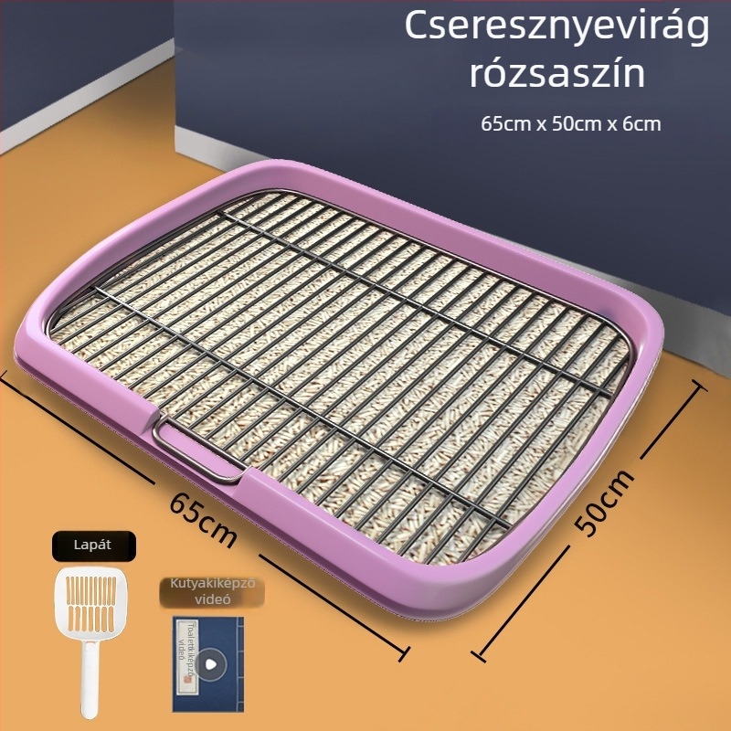 Acélvázas kutyatoalett, sík tálcás, cseppálló, rózsaszín, kistól a nagytestűekig