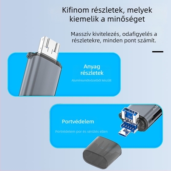 USB 3.0 kártyaolvasó – két kártyahely, hajtogatható dizájn, SDHC-támogatás, Type-C eszközök kompatibilitása
