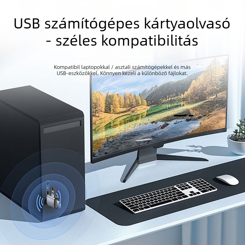 USB 3.0 kártyaolvasó – két kártyahely, hajtogatható dizájn, SDHC-támogatás, Type-C eszközök kompatibilitása