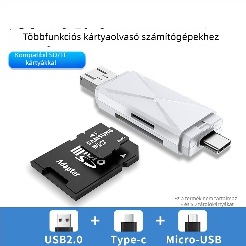 USB 3.0 kártyaolvasó – két kártyahely, hajtogatható dizájn, SDHC-támogatás, Type-C eszközök kompatibilitása