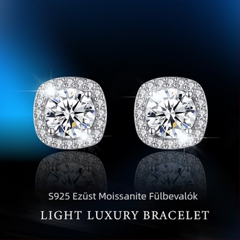 S925 ezüst Moissanite négyszög alakú fülbevaló nőknek – Geometriai négyzetes design, 1,47–1,78 g