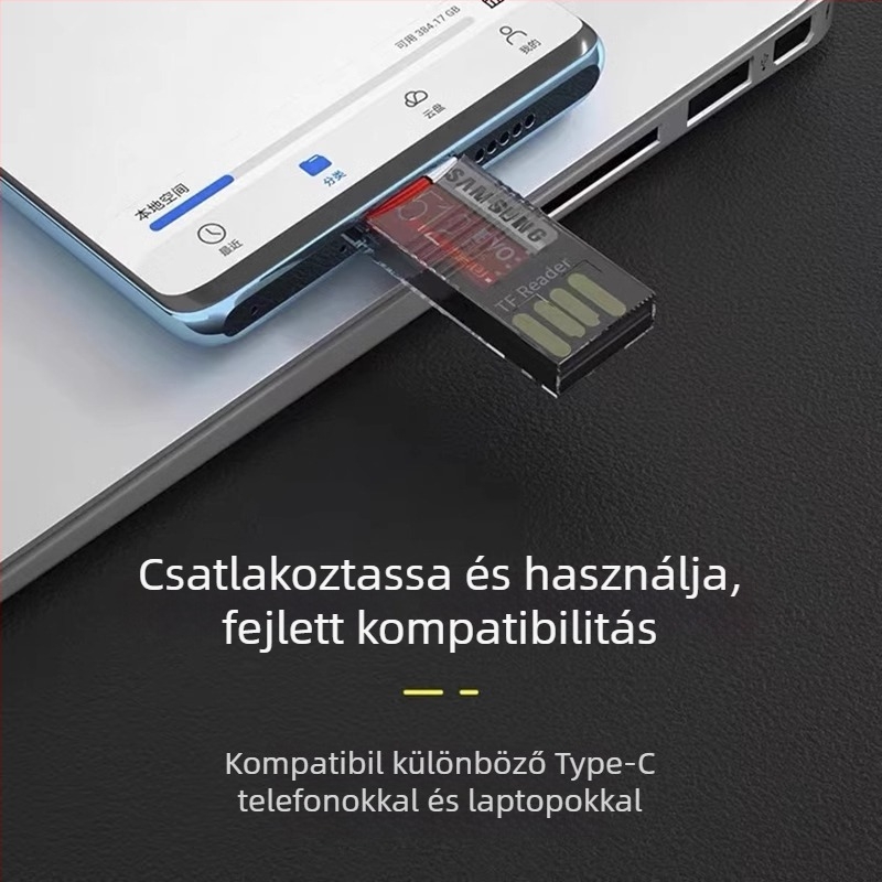 Kártyaolvasó kétfejű OTG USB-C/USB (Type-C/USB interfész, TF kártya támogatás, Műanyag ház, 3 g)