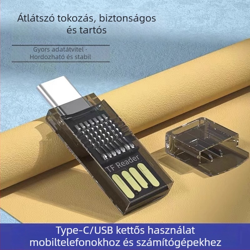 Kártyaolvasó kétfejű OTG USB-C/USB (Type-C/USB interfész, TF kártya támogatás, Műanyag ház, 3 g)