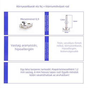 G23 titánötvözet fülbevaló belső menettel, szív alakú, és négyágú csillag medállal, aranyozott felület