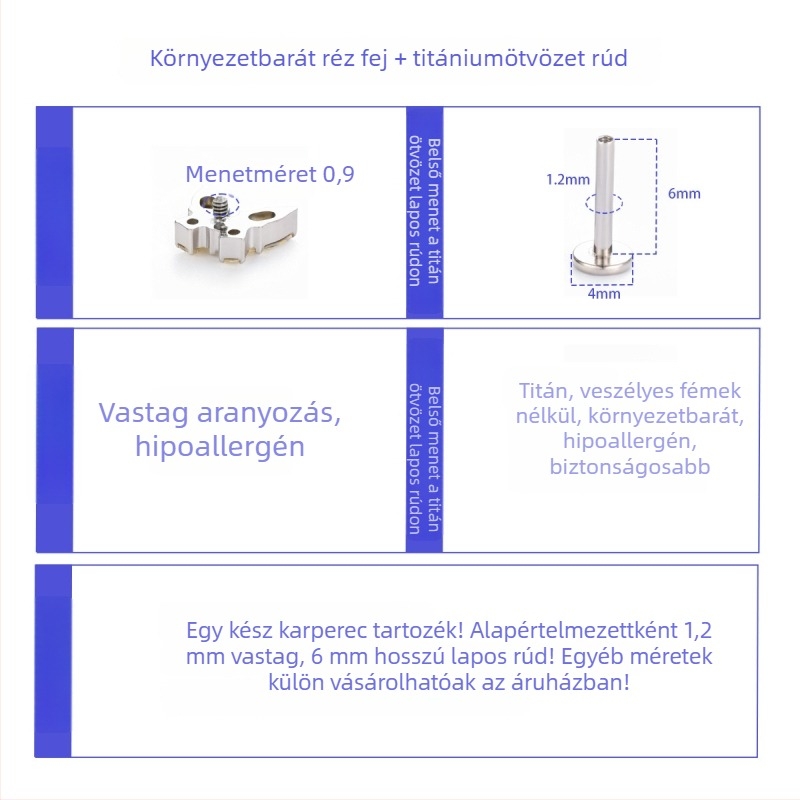 G23 titánötvözet fülbevaló belső menettel, szív alakú, és négyágú csillag medállal, aranyozott felület