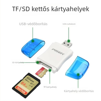 2-in-1 USB 2.0 SD/TF kártyaolvasó, külső, ABS műanyag