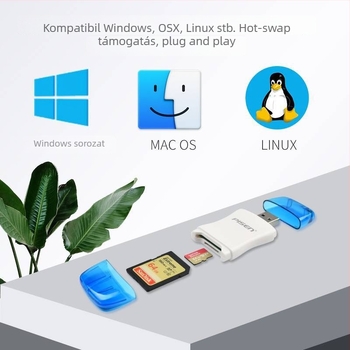 2-in-1 USB 2.0 SD/TF kártyaolvasó, külső, ABS műanyag