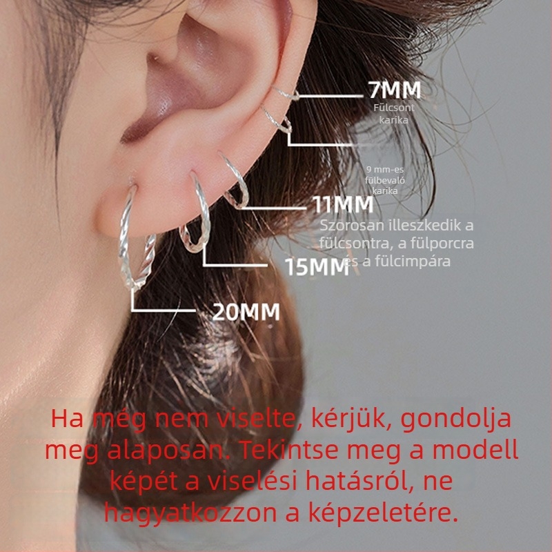 S999 tiszta ezüst – csavart karika fülbevalók, minimalisták, uniszex