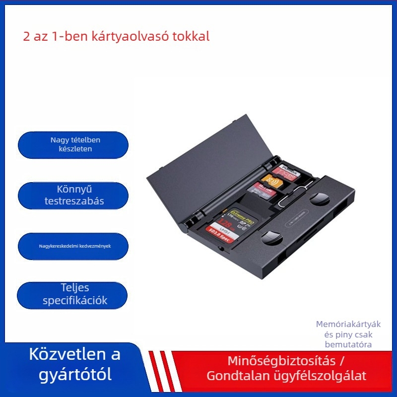 Többfunkciós USB 3.0 kártyaolvasó USB-C interfésszel, SD/SDHC/TF kártyák támogatása, külső csatlakozás, ABS műanyag, 20 g