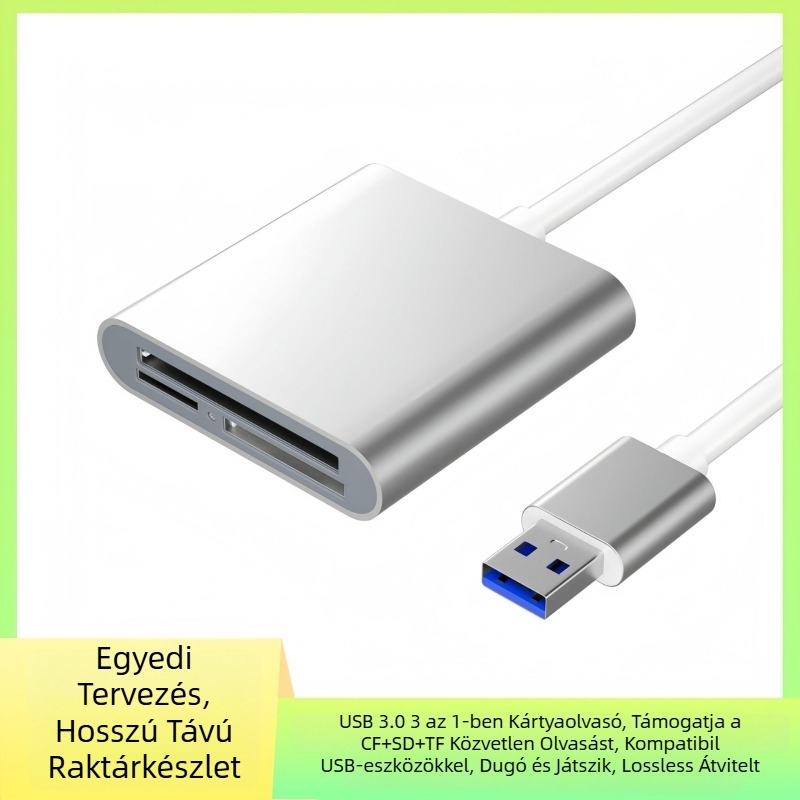 USB 3.0 Kártyaolvasó, 3 az 1-ben, alumíniumötvözet, CF/SD/TF kártyák támogatása, külső beszerelés, modell HZ-C003
