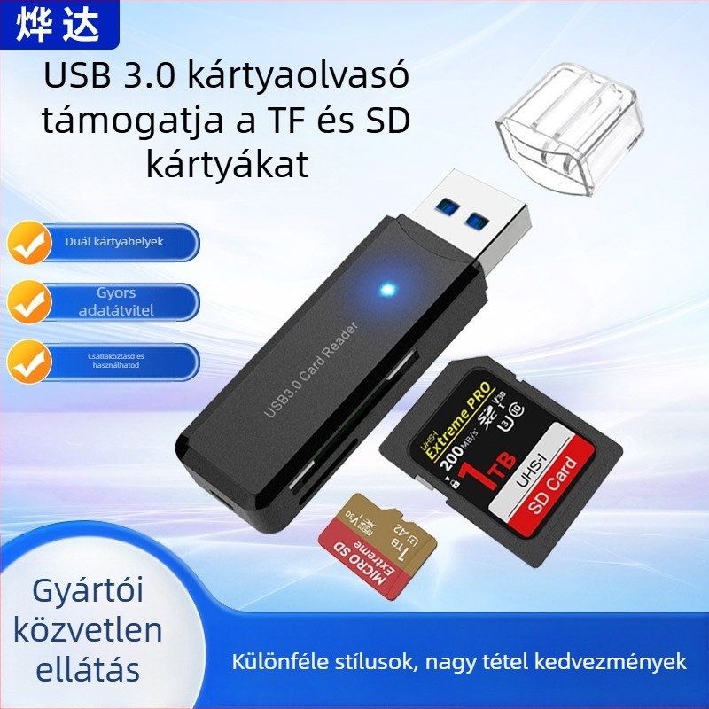 HYD-7008B USB 3.0 kártyaolvasó – támogatja SD/SDHC/MMC Plus/TF/RS-MMC/MMCmobile; kompatibil minden operációs rendszerrel; eredet Shenzhen