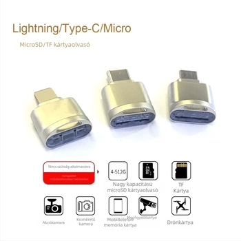 Type-C kártyaolvasó USB 3.0 | TF és MicroSD támogatás | OTG fém ház (USB 3.0, TF/MicroSD, OTG)
