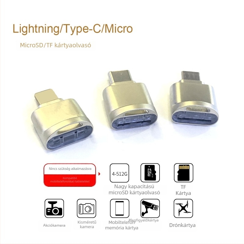 Type-C kártyaolvasó USB 3.0 | TF és MicroSD támogatás | OTG fém ház (USB 3.0, TF/MicroSD, OTG)