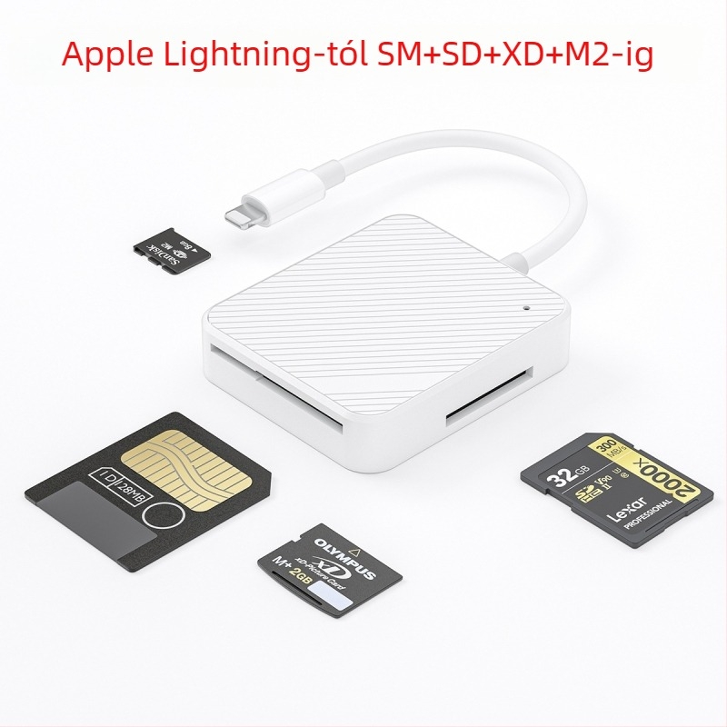 GT7010 4 az 1-ben külső kártyaolvasó — támogatja a SD, XD, M2, SM kártyákat; USB 2.0; kompatibil mobiltelefonokkal és tabletekkel