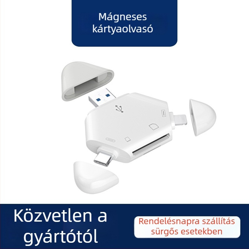 Három az egyben mágneses kártyaolvasó Apple Type-C, USB számítógépekhez és Android táblagépekhez, SD/TF kártyákhoz (OTG) – Modell C23, USB 2.0, külső