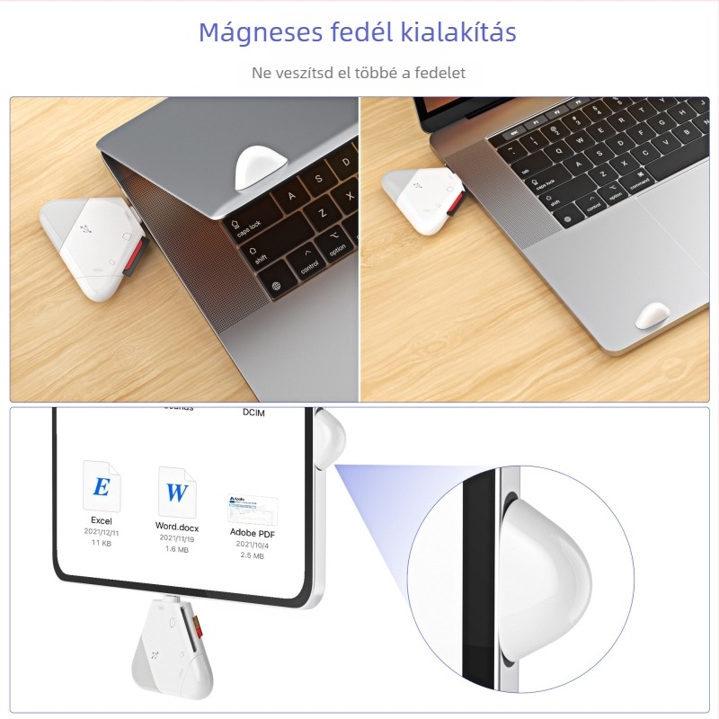 Három az egyben mágneses kártyaolvasó Apple Type-C, USB számítógépekhez és Android táblagépekhez, SD/TF kártyákhoz (OTG) – Modell C23, USB 2.0, külső