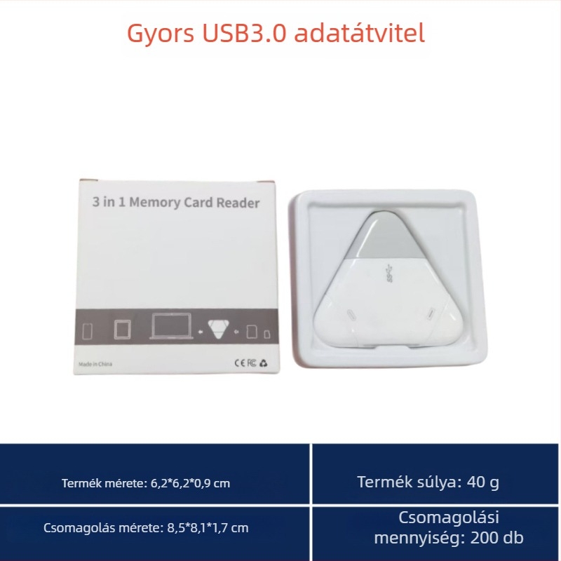 Három az egyben mágneses kártyaolvasó Apple Type-C, USB számítógépekhez és Android táblagépekhez, SD/TF kártyákhoz (OTG) – Modell C23, USB 2.0, külső