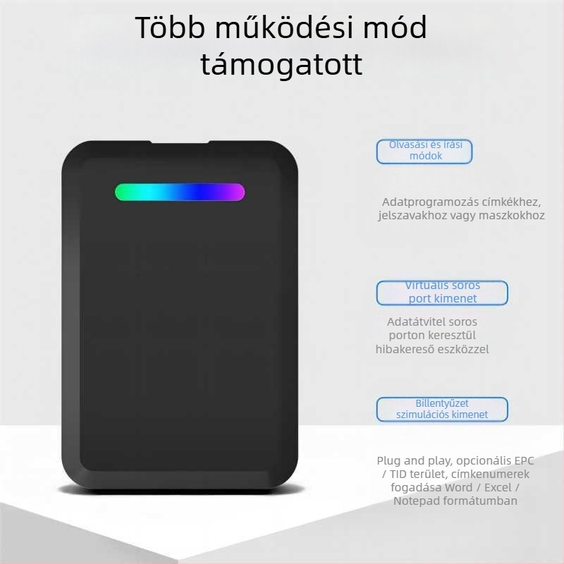 CF601 asztali RFID olvasó/kiadó — érintésmentes ISO18000-6C (EPC GEN2), 860–960 MHz, érzékelési tartomány 0–50 cm, olvasási idő 0,01 s, SDK és demonstrációs szoftverrel