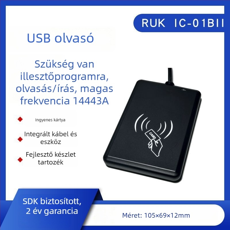 IC-01EII USB NFC Kártyaolvasó/Író NTAG213/NTAG215/NTAG216 | 13,56 MHz | Olvasási tartomány 1-8 cm
